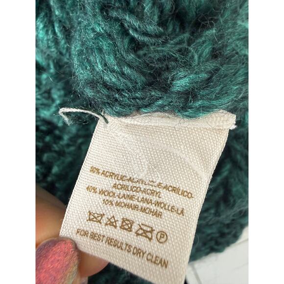 Free People Womens Chunky Cable Knit Wool Mohair Long Sleeve Green Sweater XS - Picture 8 of 8